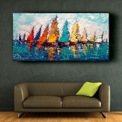 Handmade Canvas Abstract Landscape Oil Painting 6 Color Modern Panoramic City People