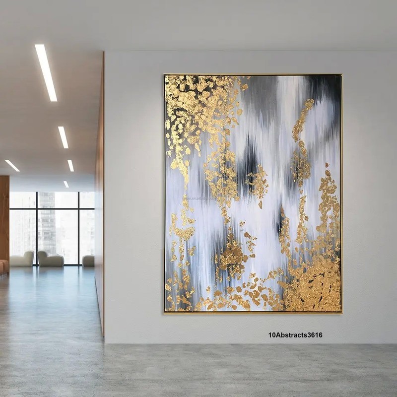 Customized Size Accepted Gold Abstract Foil Hand Painted Abstract Oil Painting on Canvas for Home Decor Wall Art